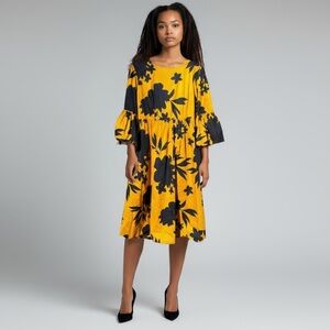 🌻 Who What Wear Floral 3/4 Lampshade Sleeve Midi Dress Size 0X